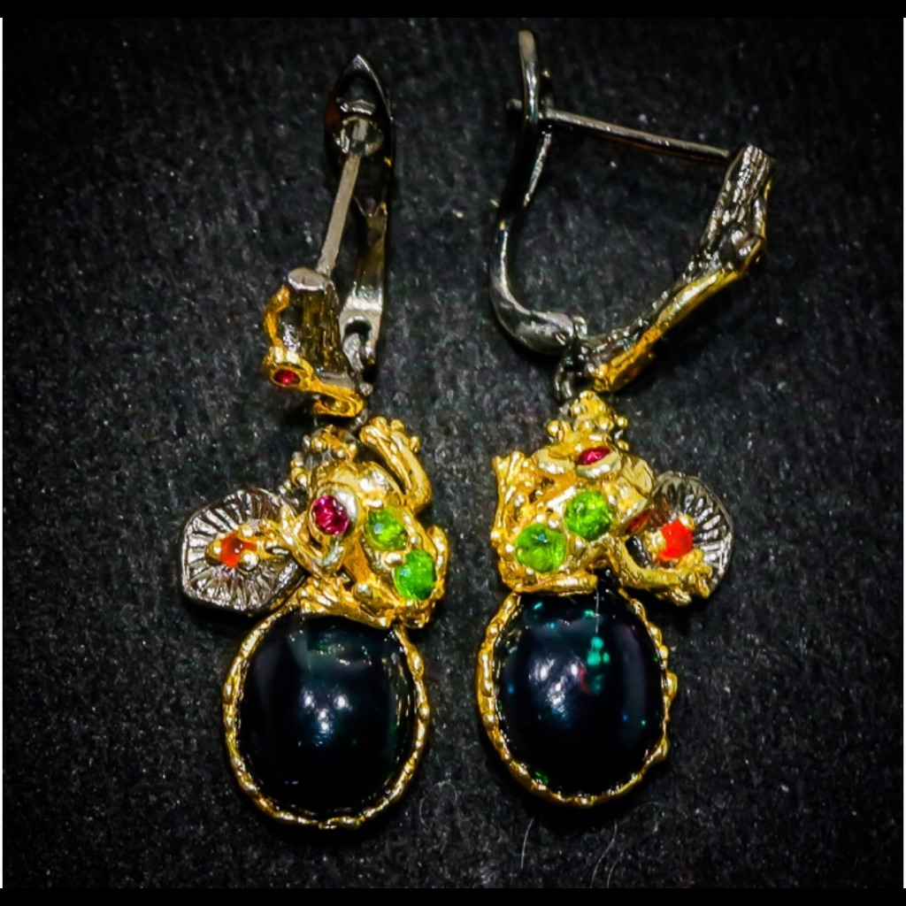 Rare Genuine Ethiopian Black Opal Earrings 180$